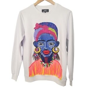 Katya Dobryakova Colorfully Embroidered African Woman Sweatshirt